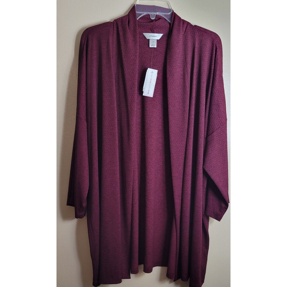 NWT Woman's CJ Banks Open Front Long Cardigan Maroon Size 3X Relaxed